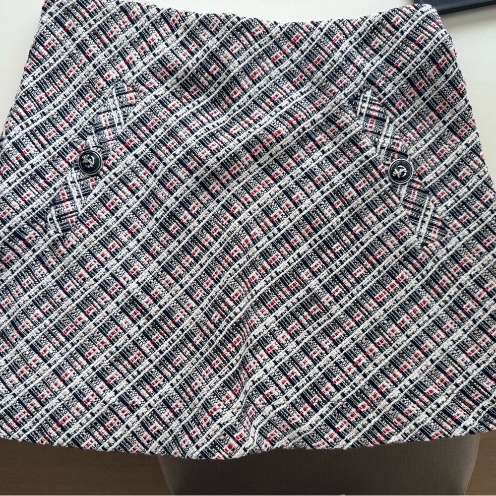 Zara Black and White Tweed Mini Skirt with Red Accents
